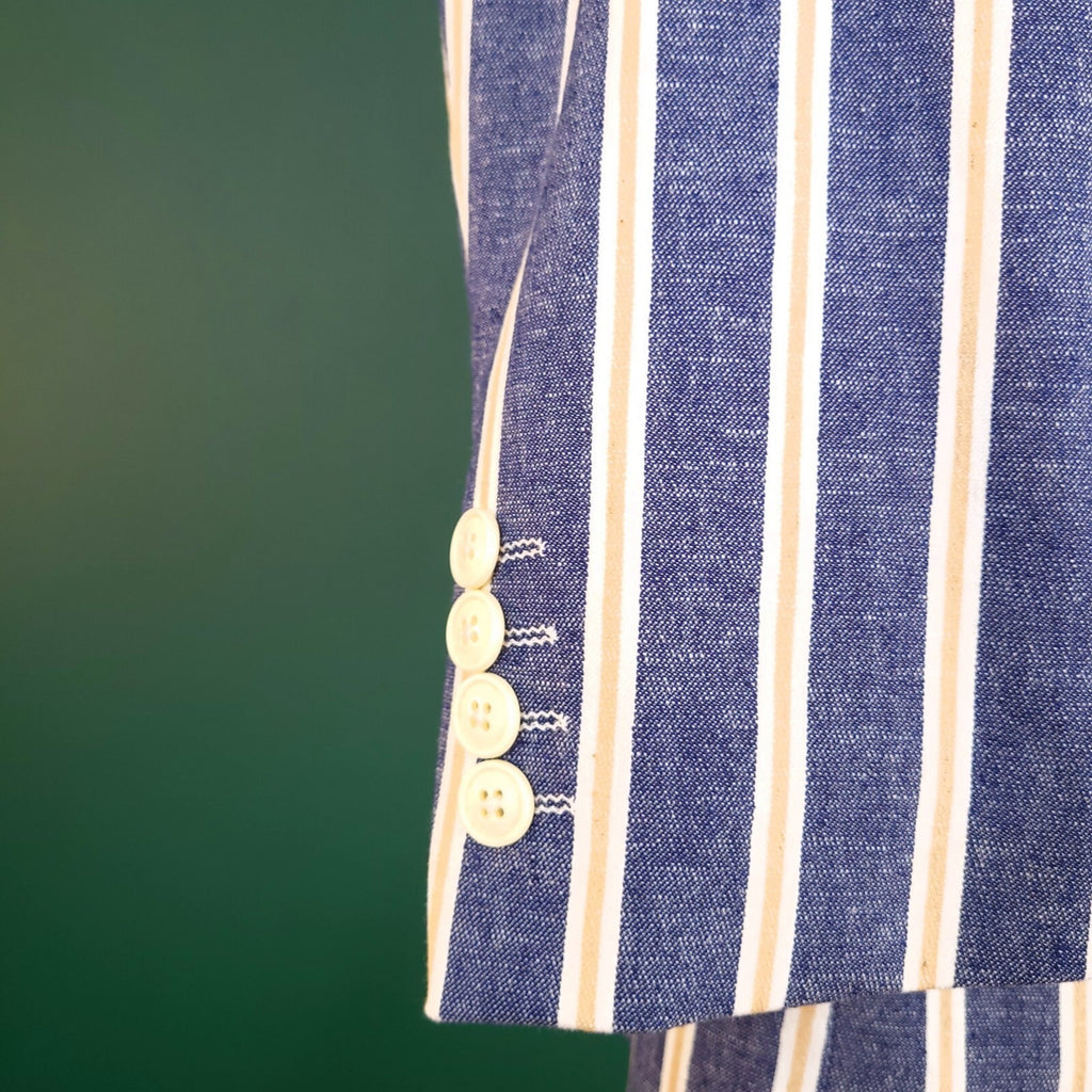 Brook Taverner Linen Blazer Mens 46S Short Fit Blue White Stripe Jacket Boating