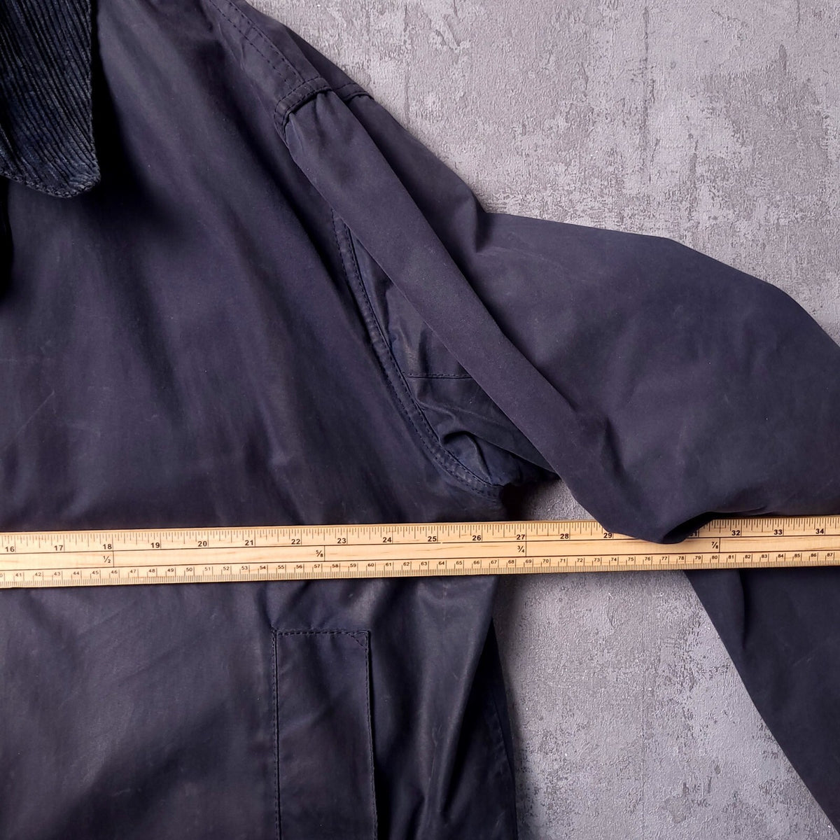 Barbour Wax Border Jacket Mens 46R Regular Fit Navy Blue Tartan Lined Coat