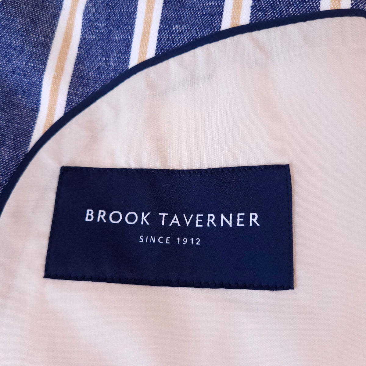 Brook Taverner Linen Blazer Mens 46S Short Fit Blue White Stripe Jacket Boating