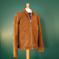 Superdry Suede Leather Jacket Mens M Regular Fit Brown Tan Harrington Full Zip