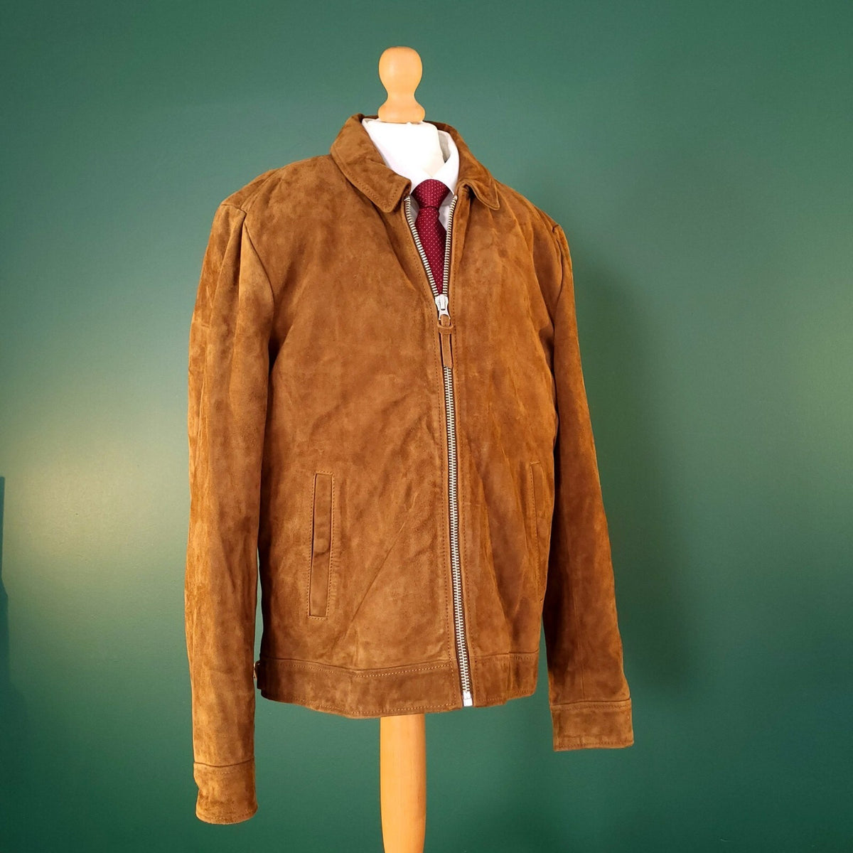 Superdry Suede Leather Jacket Mens M Regular Fit Brown Tan Harrington Full Zip