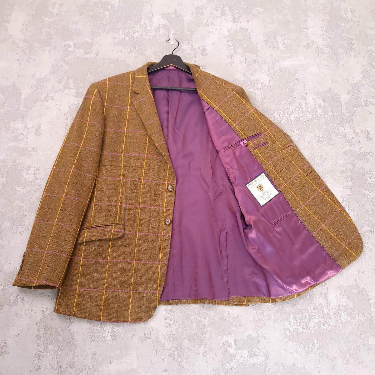 Brook Taverner Moon Tweed Blazer Mens 44R Brown Check Wool Jacket