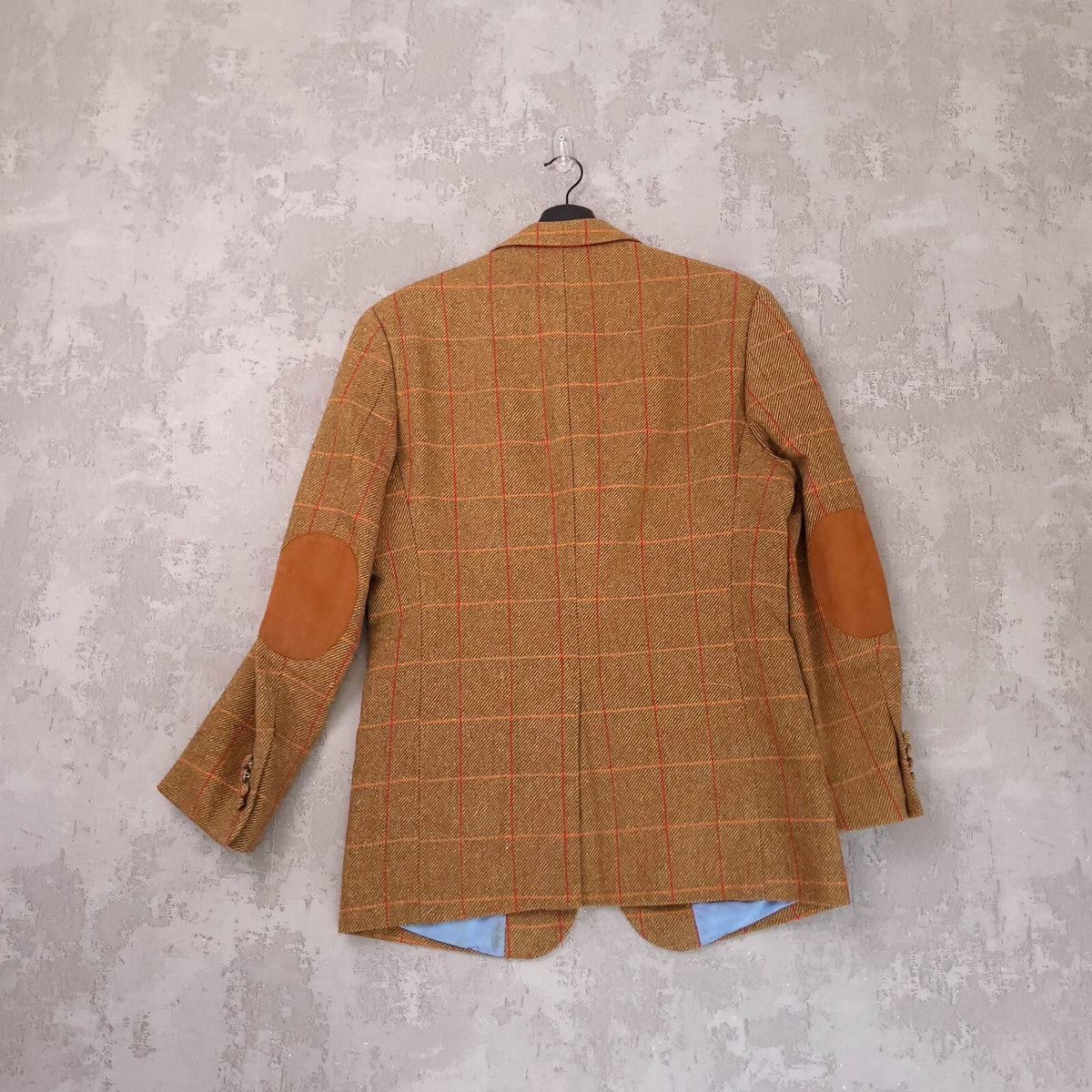 William Hunt Tweed Blazer Jacket Mens 38R Brown Red Check Elbow Patch Sport Coat