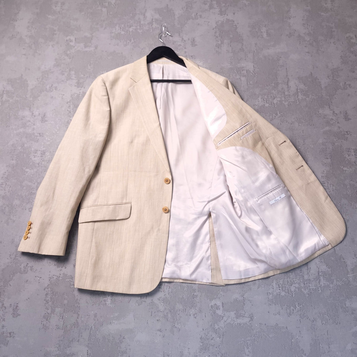Charles Tyrwhitt Wool Linen Blazer Jacket Mens 42R Regular Fit Beige Sport Coat