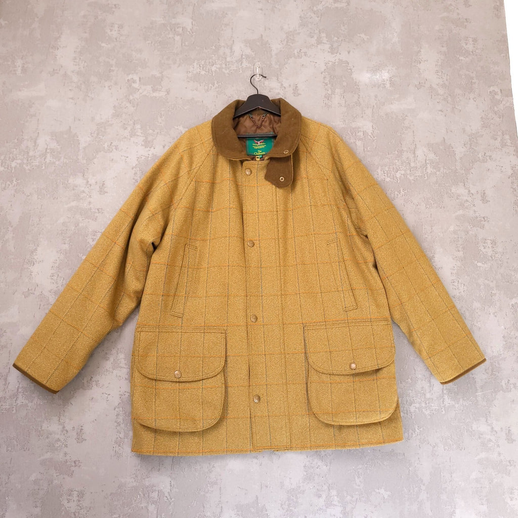 Chrysalis Tweed Overcoat Field Jacket Mens XL Mustard Yellow Check The Chiltern