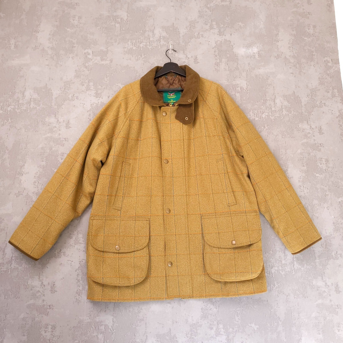 Chrysalis Tweed Overcoat Field Jacket Mens XL Mustard Yellow Check The Chiltern