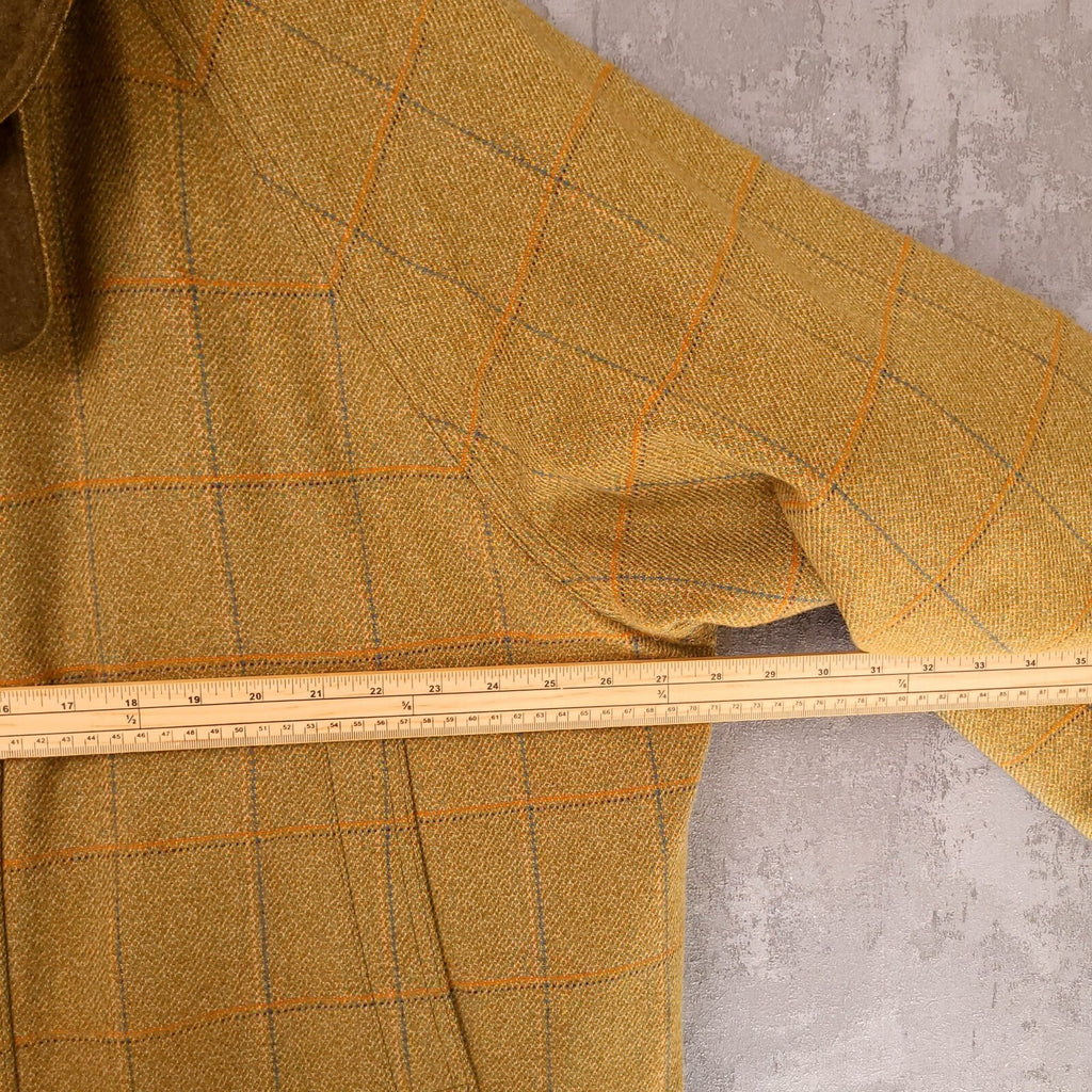 Chrysalis Tweed Overcoat Field Jacket Mens XL Mustard Yellow Check The Chiltern