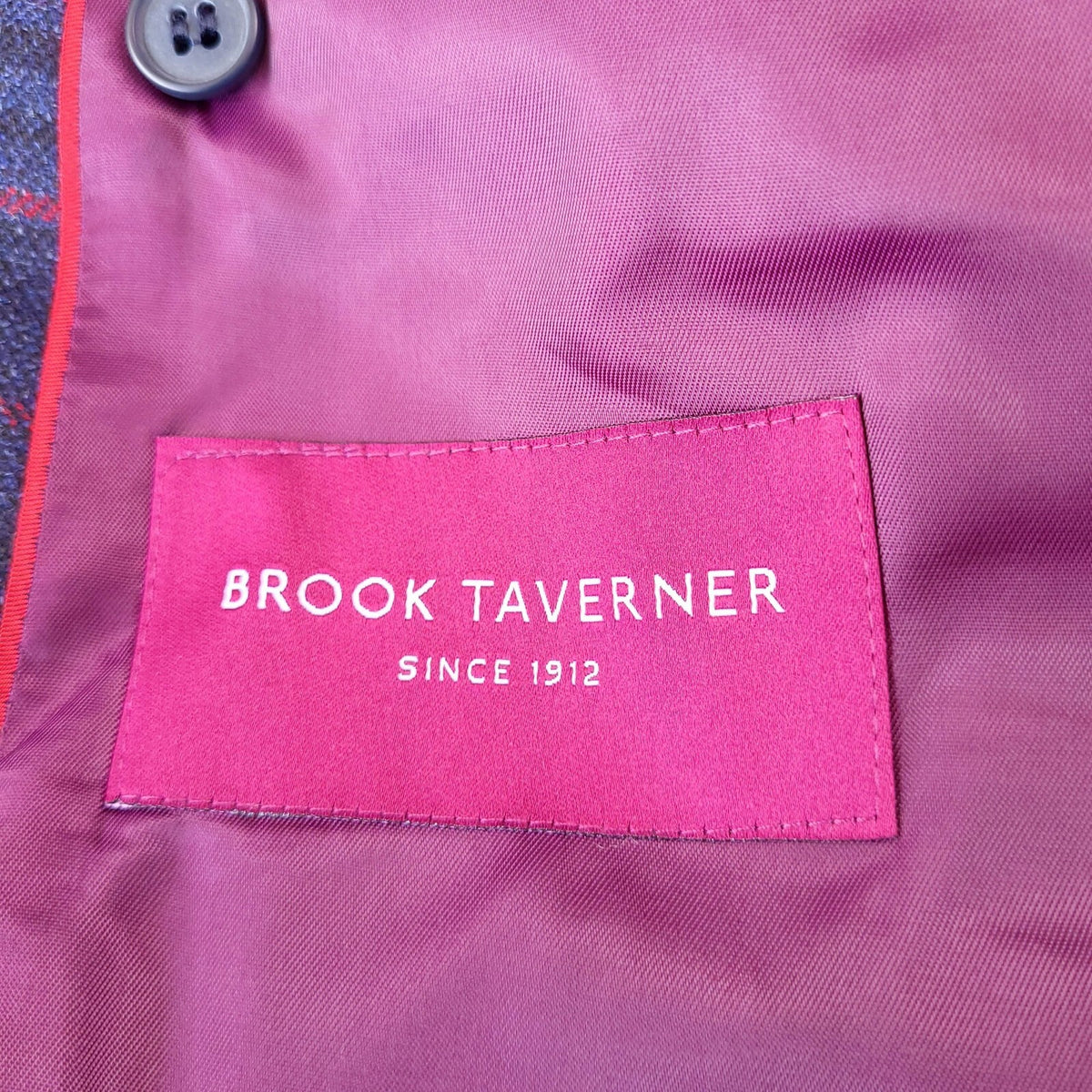 Brook Taverner Tweed Blazer Mens 46R Regular Blue Red Check Velvet Sport Coat