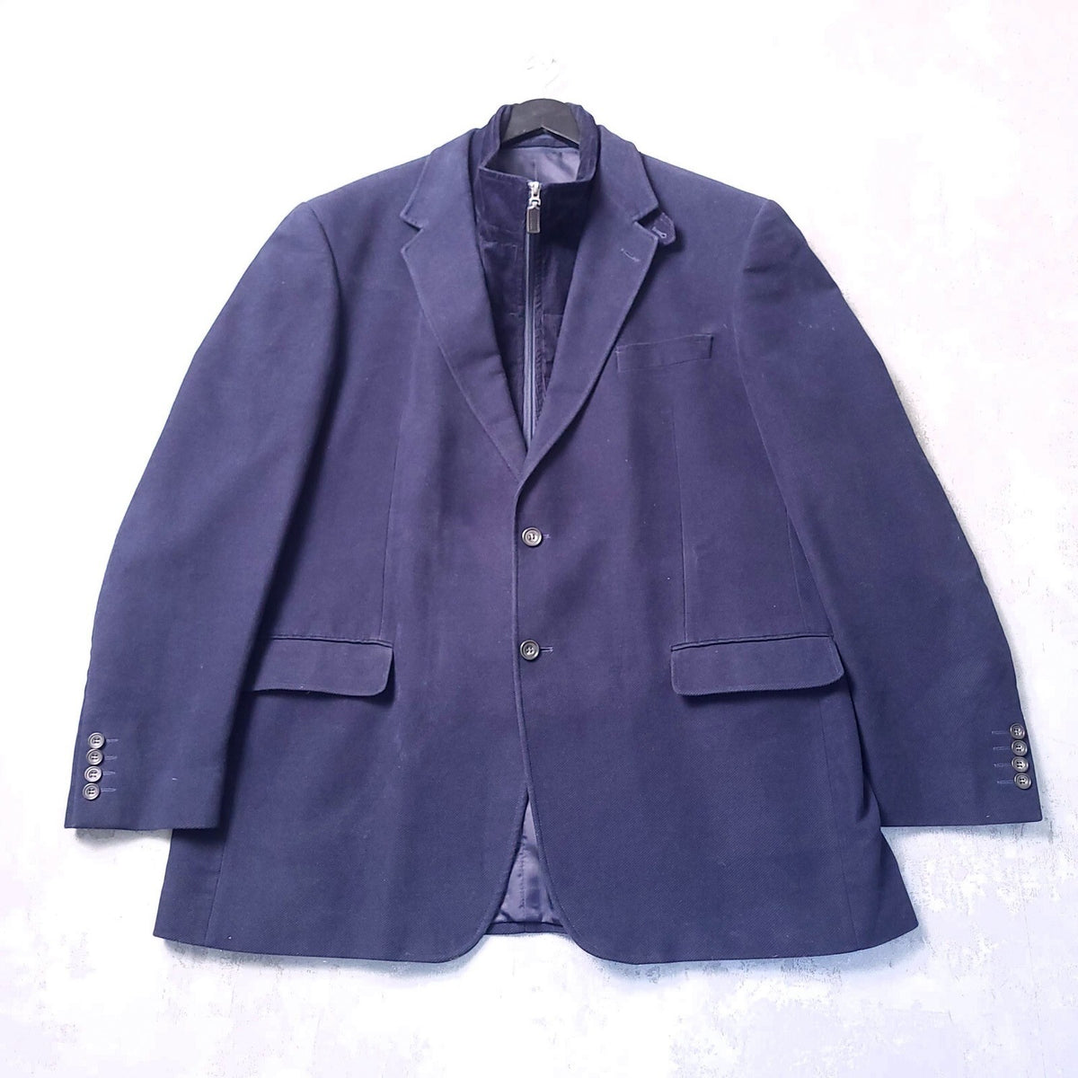 Marks & Spencer Cotton Blazer Jacket Mens 46L Regular Fit Navy Sport Coat 2 in 1