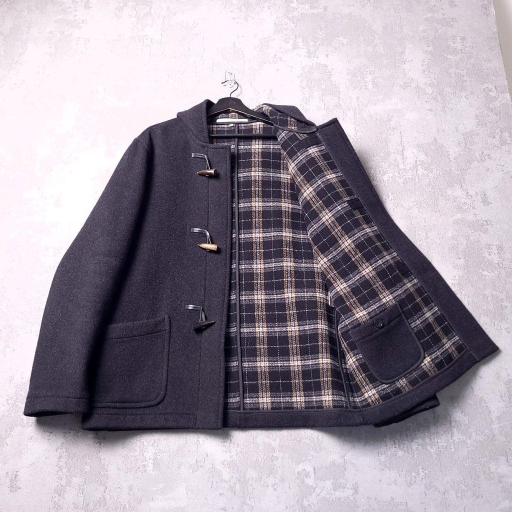 Original Montgomery Wool Duffle Coat Mens 44R Large Charcoal Hooded Jacket