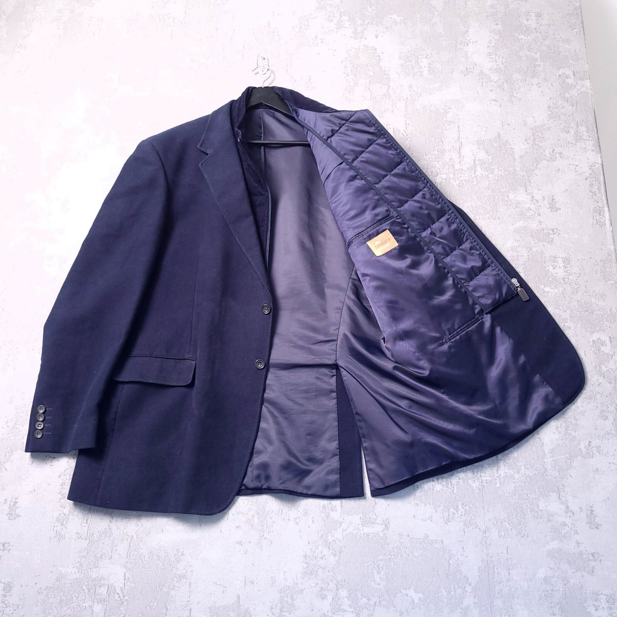 Marks & Spencer Cotton Blazer Jacket Mens 46L Regular Fit Navy Sport Coat 2 in 1