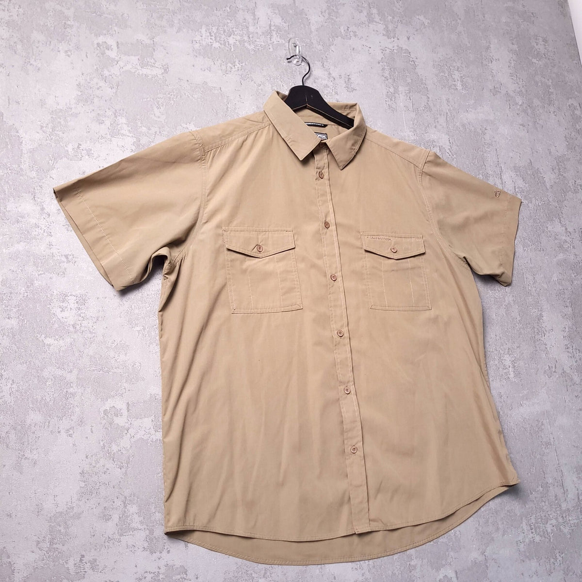 Craghoppers Shirt Mens XL Reg Fit Beige Short Sleeve Outdoor Hiking Travel Nosi