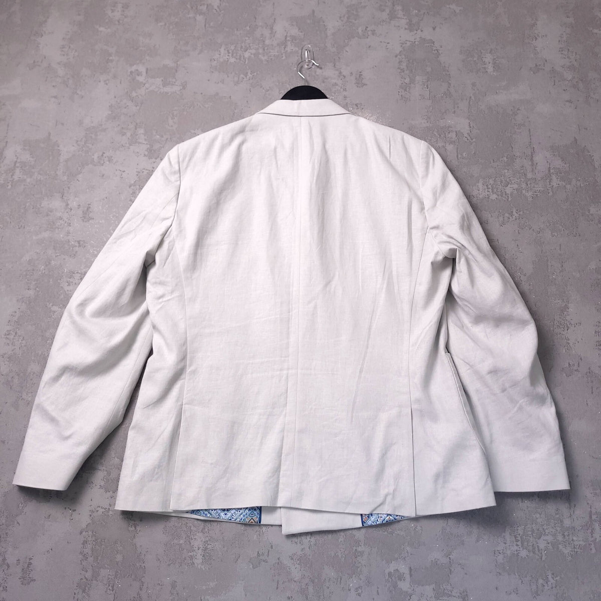 Next Tailoring Linen Blazer Jacket Mens 46R Slim Fit Light Grey Double Breasted