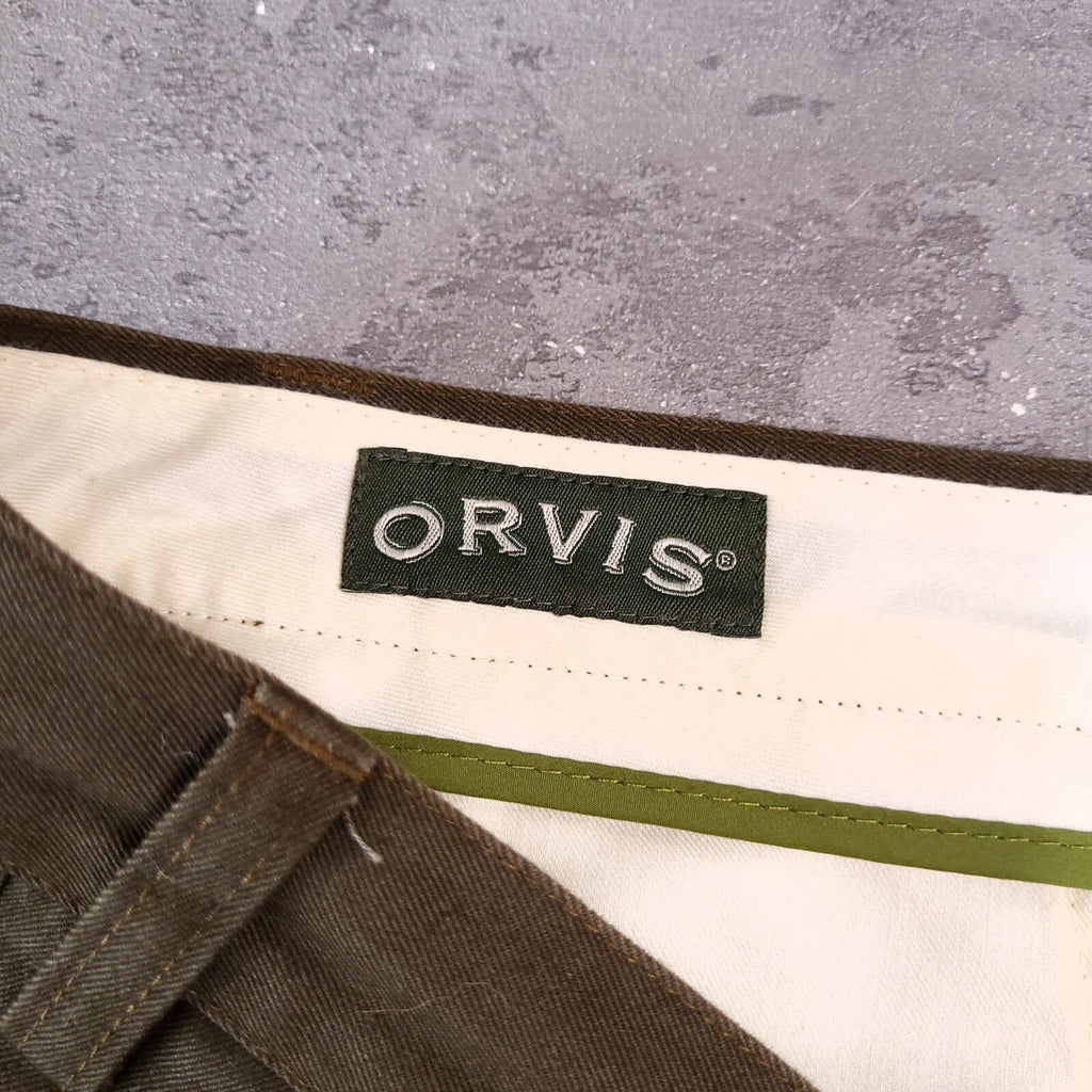 Orvis Trousers Chinos Mens W42 L30 Regular Fit Olive Green Cotton Pleated