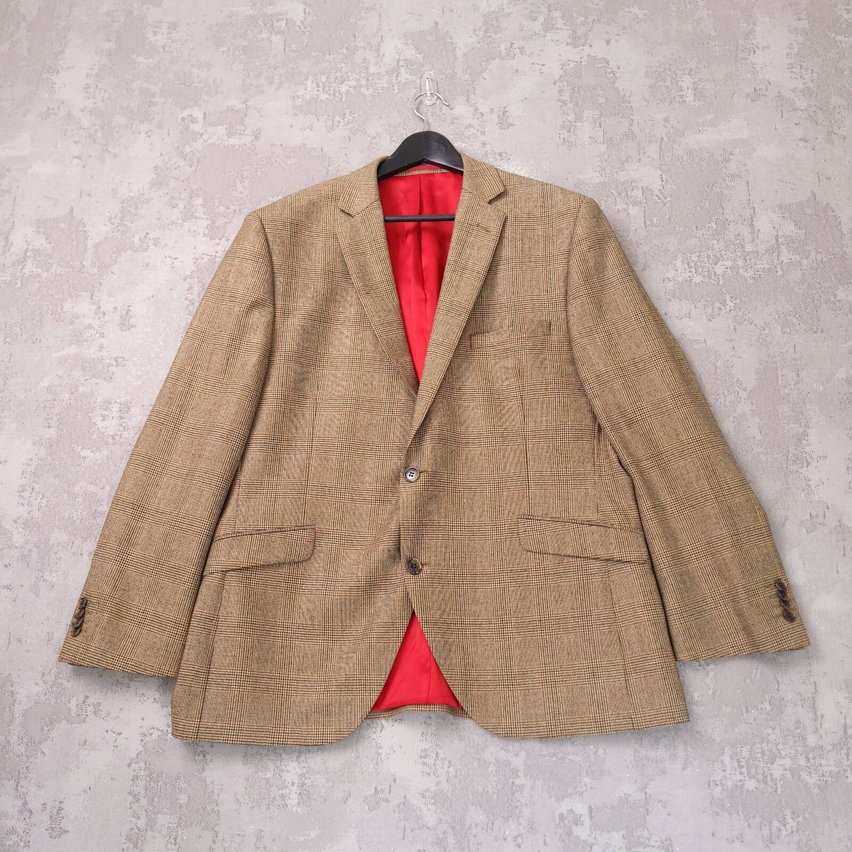 Brook Taverner Tweed Blazer Mens 44S Brown Check 100% Wool Jacket Sport Coat