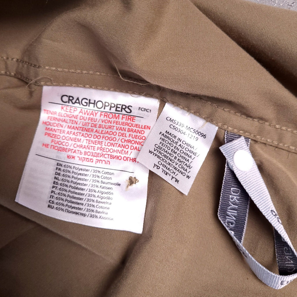 Craghoppers Shirt Mens XL Reg Fit Beige Short Sleeve Outdoor Hiking Travel Nosi