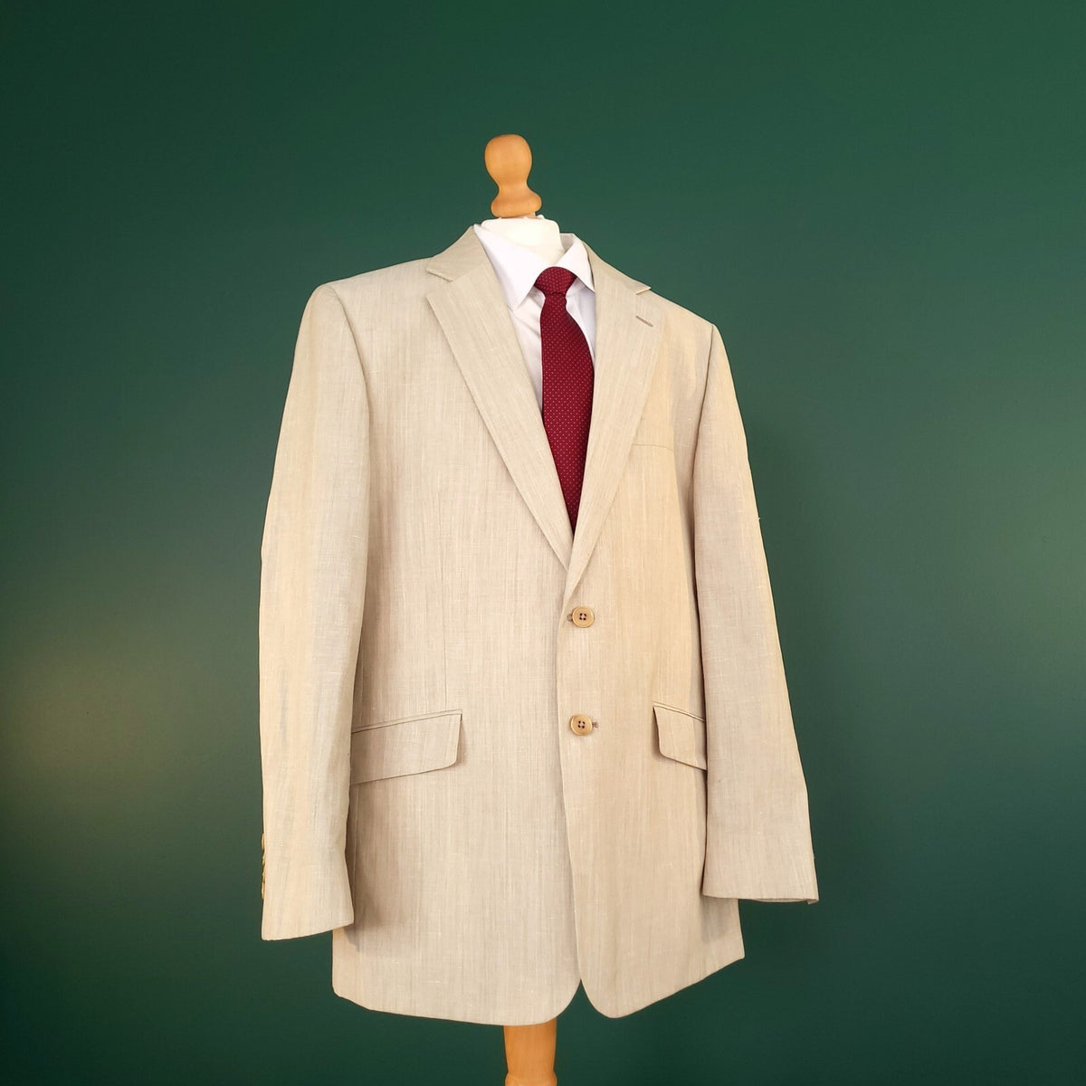 Charles Tyrwhitt Wool Linen Blazer Jacket Mens 42R Regular Fit Beige Sport Coat