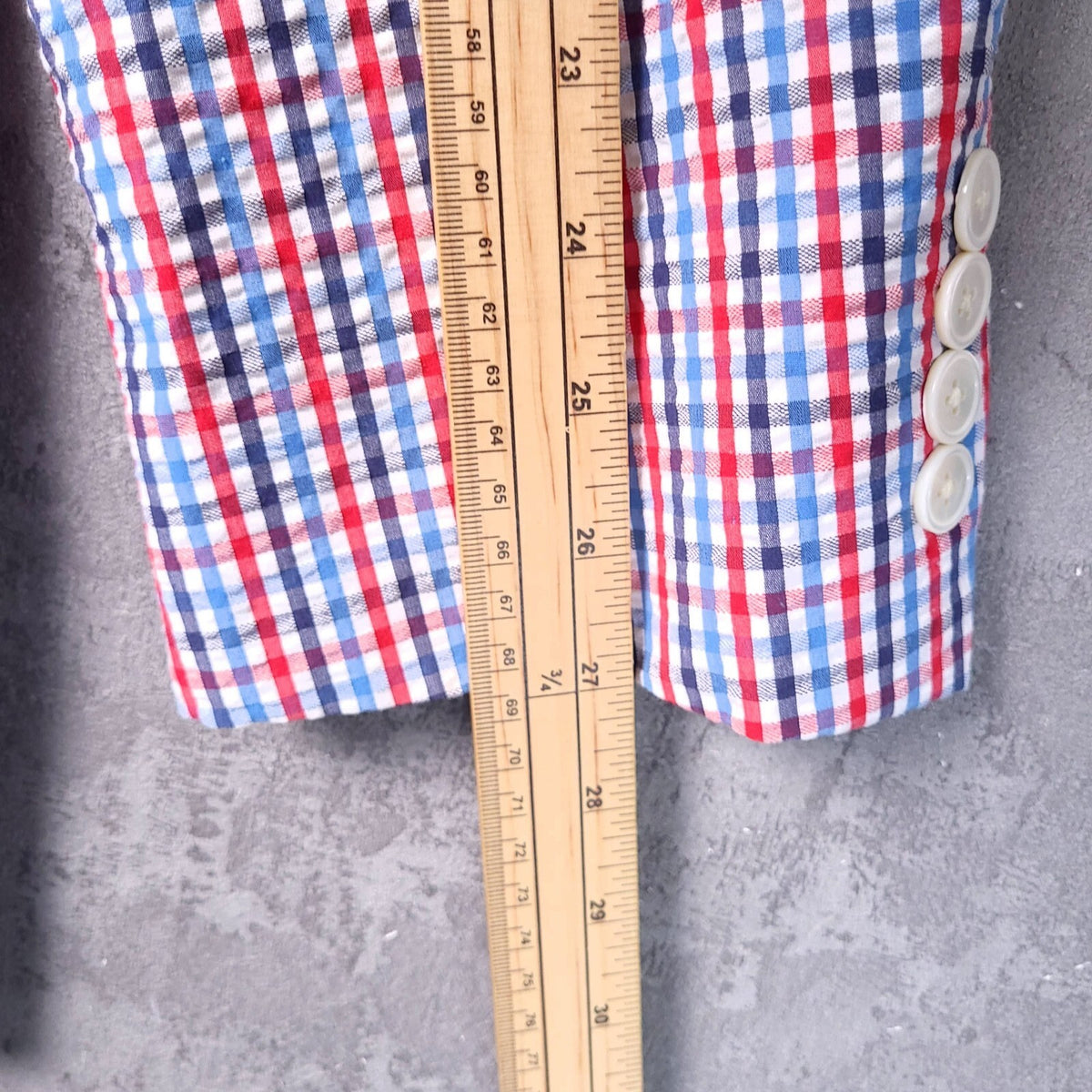 Brooks Brothers Seerscuker Blazer Jacket Mens 46L  Red Blue Cotton Check Sport