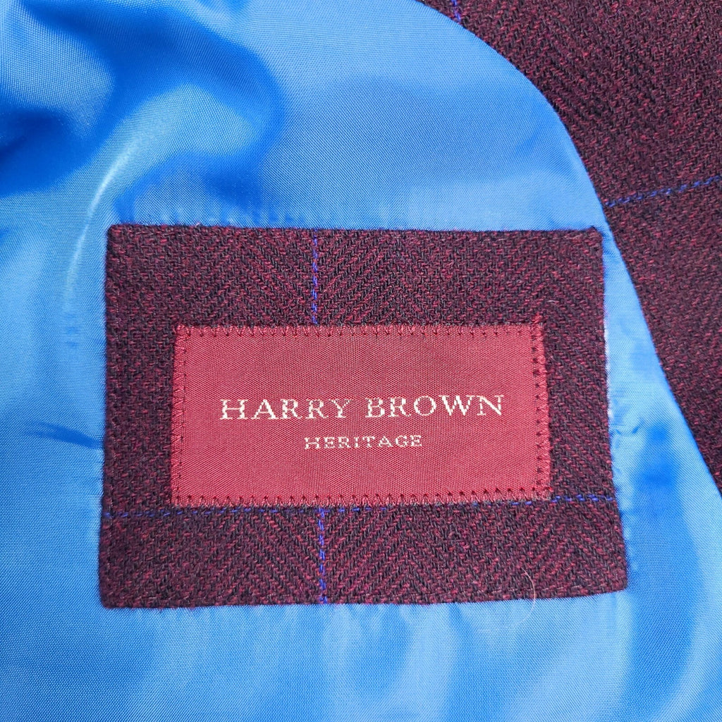Harry Brown Tweed Blazer Jacket Mens 46S Regular Fit Burgundy Blue Check Sport