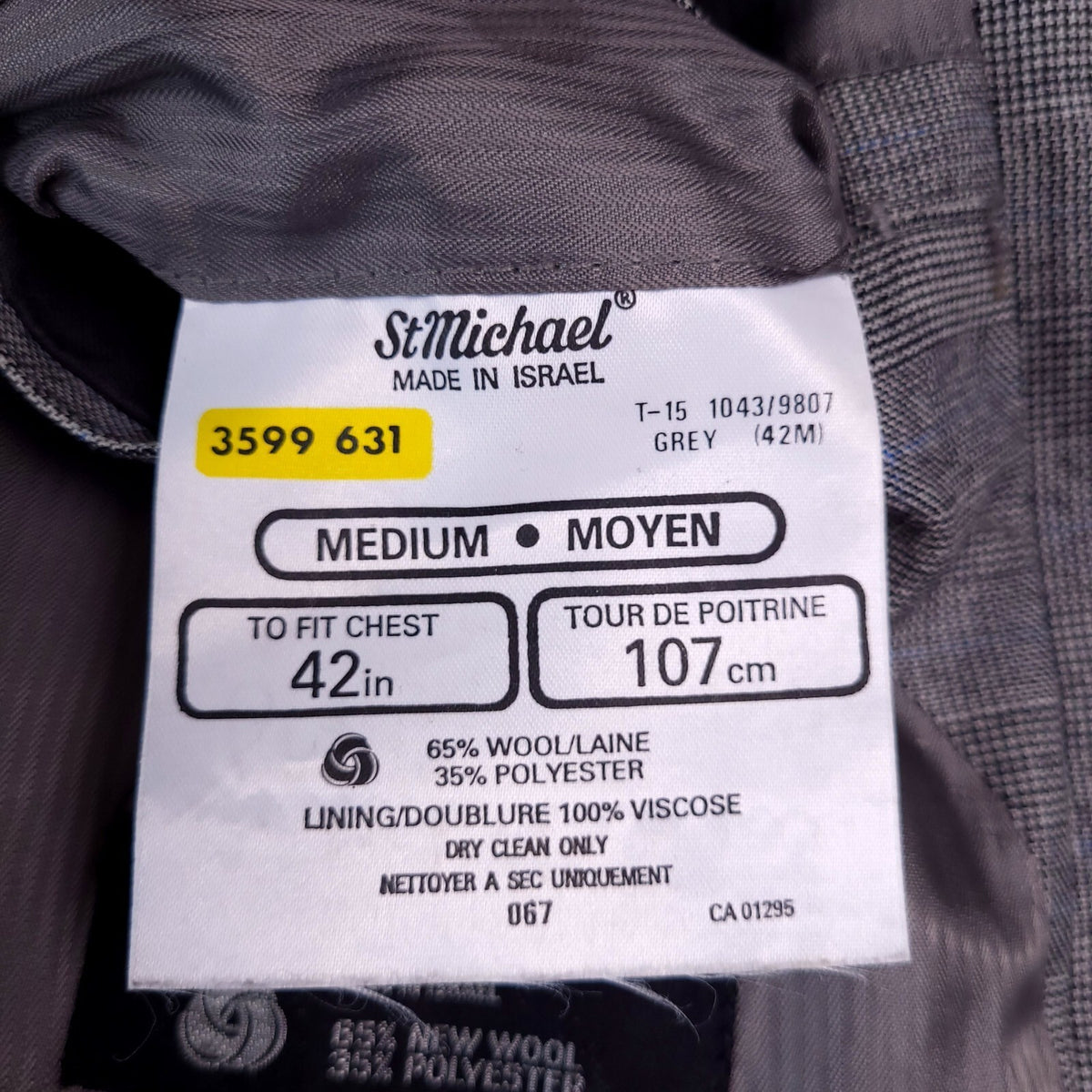 Vintage St Michael Tweed Blazer Jacket Mens 42R Regular Fit Grey Blue Check