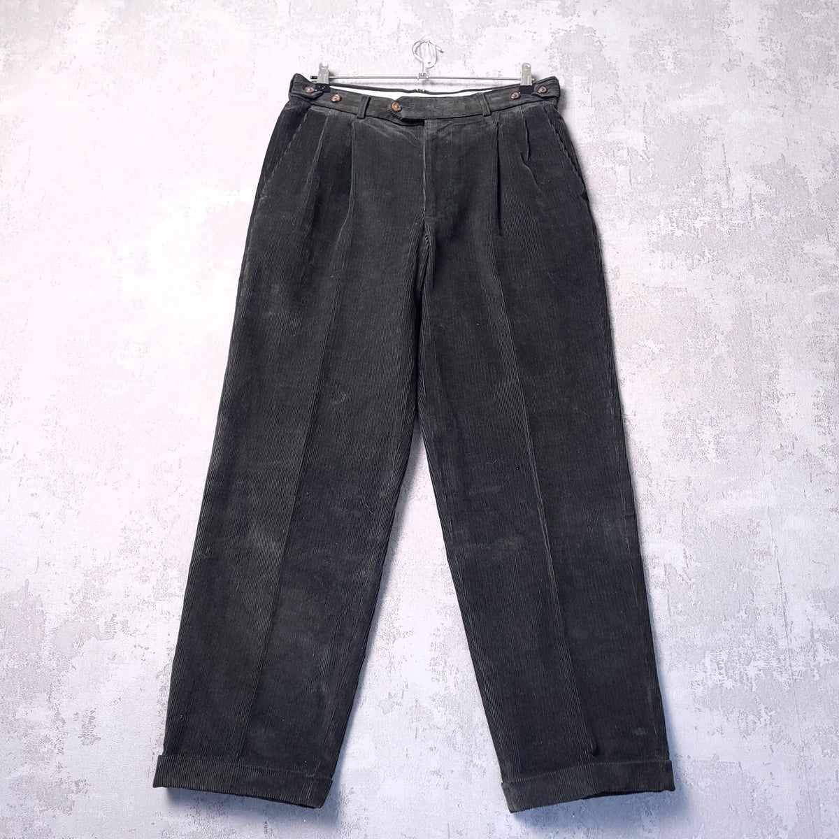 Vintage St Michael Heavy Corduroy Trousers Mens W32 L31 Olive Green Pleated
