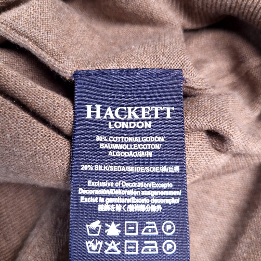 Hackett London Cotton Silk Jumper Mens XL Reg Fit Brown Coffee V Neck Sweater