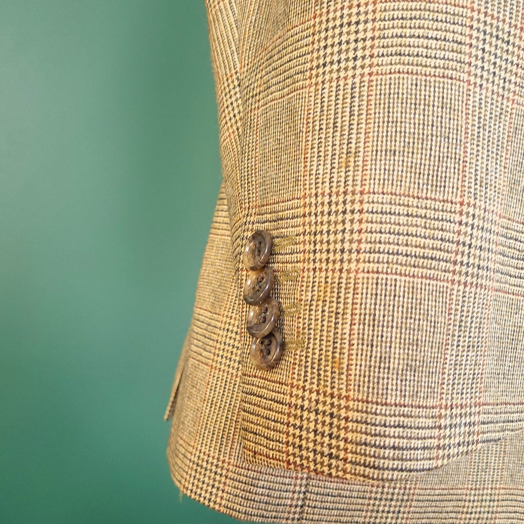 Brook Taverner Tweed Blazer Mens 44S Brown Check 100% Wool Jacket Sport Coat