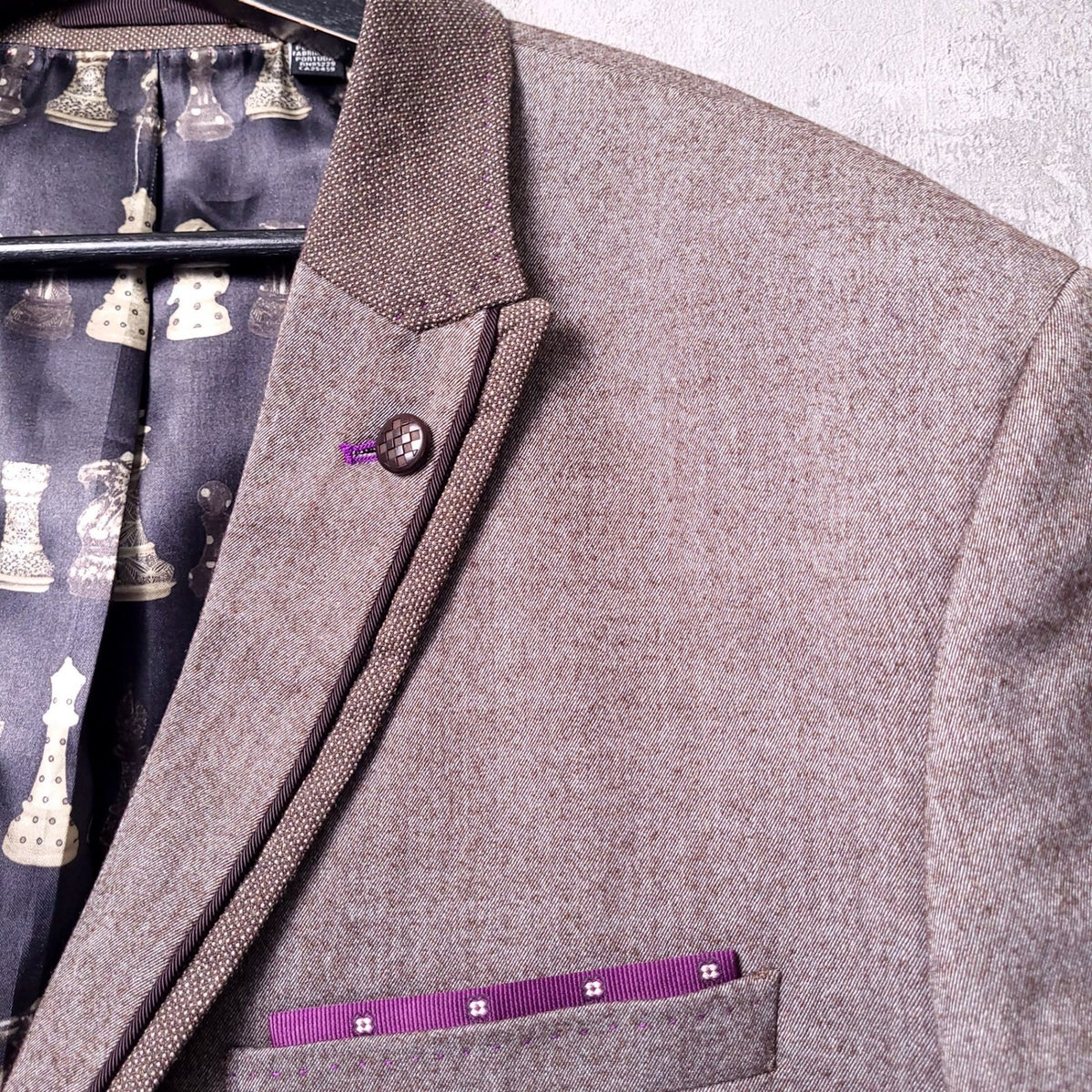 Ted Baker Tweed Blazer Jacket Mens 44R Regular Fit Grey Chess Lining Sport Coat