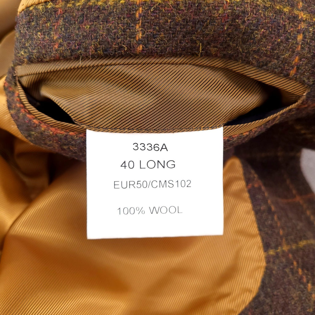 Brook Taverner Tweed Blazer Mens 40L Brown Check 100% Wool Jacket Sport Coat