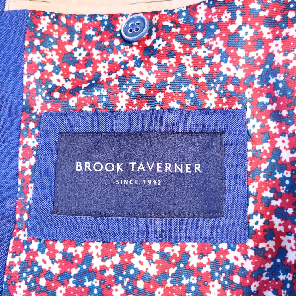 Brook Taverner Linen Blazer Jacket Mens 48R Regular Fit Indigo Blue Sport Coat