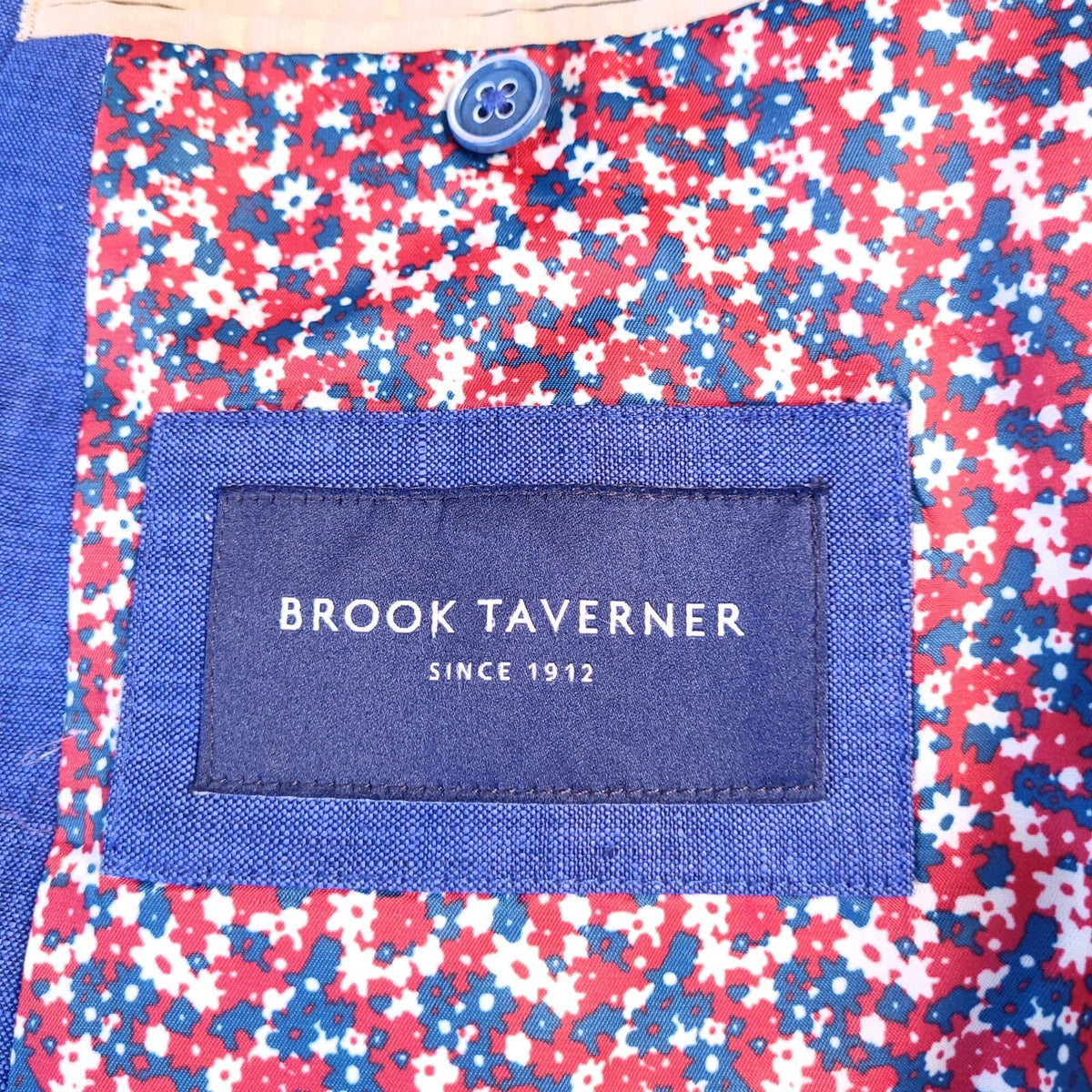 Brook Taverner Linen Blazer Jacket Mens 48R Regular Fit Indigo Blue Sport Coat