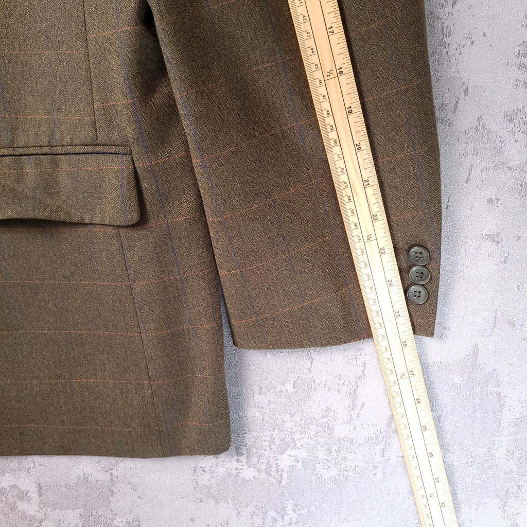 James Barry Tweed Blazer Jacket Mens 46R Reg Fit Olive Green Check Sport Coat