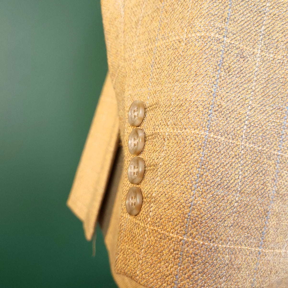 Brook Taverner Tweed Blazer Jacket Mens 46S Tan Blue Check 100% Wool Sport Coat