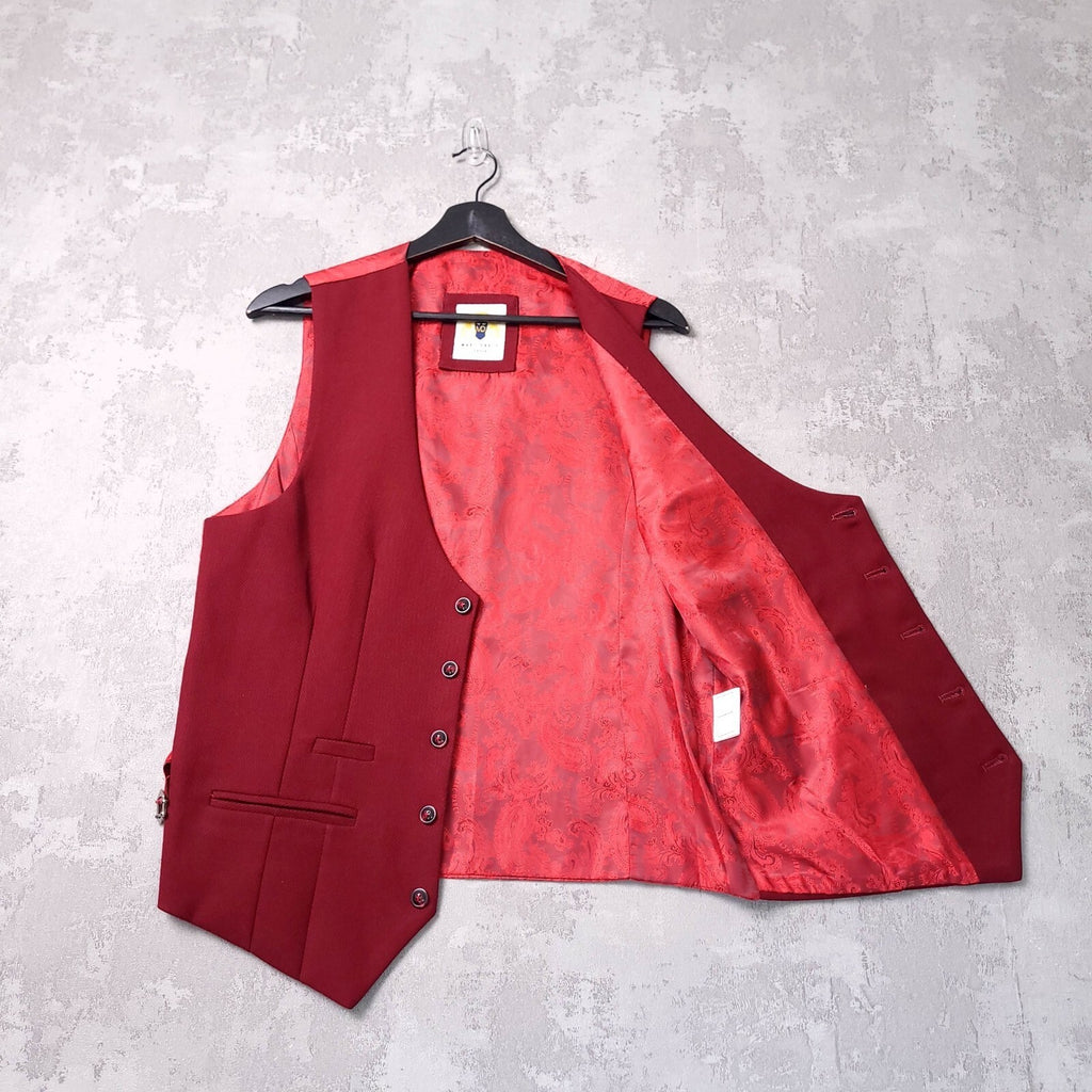 Marc Darcy Waistcoat Mens 40R Regular Fit Wine Red Paisley Back Kelvin SB Suit