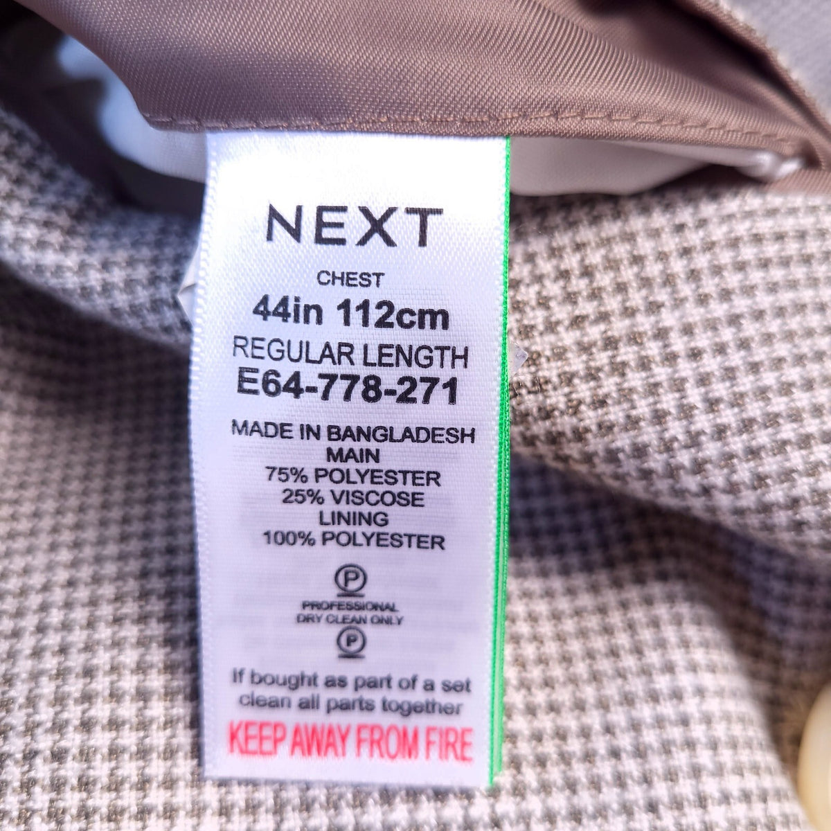 Next Double Breasted Blazer Mens 44R Regular Fit Brown Houndstooth Jacket