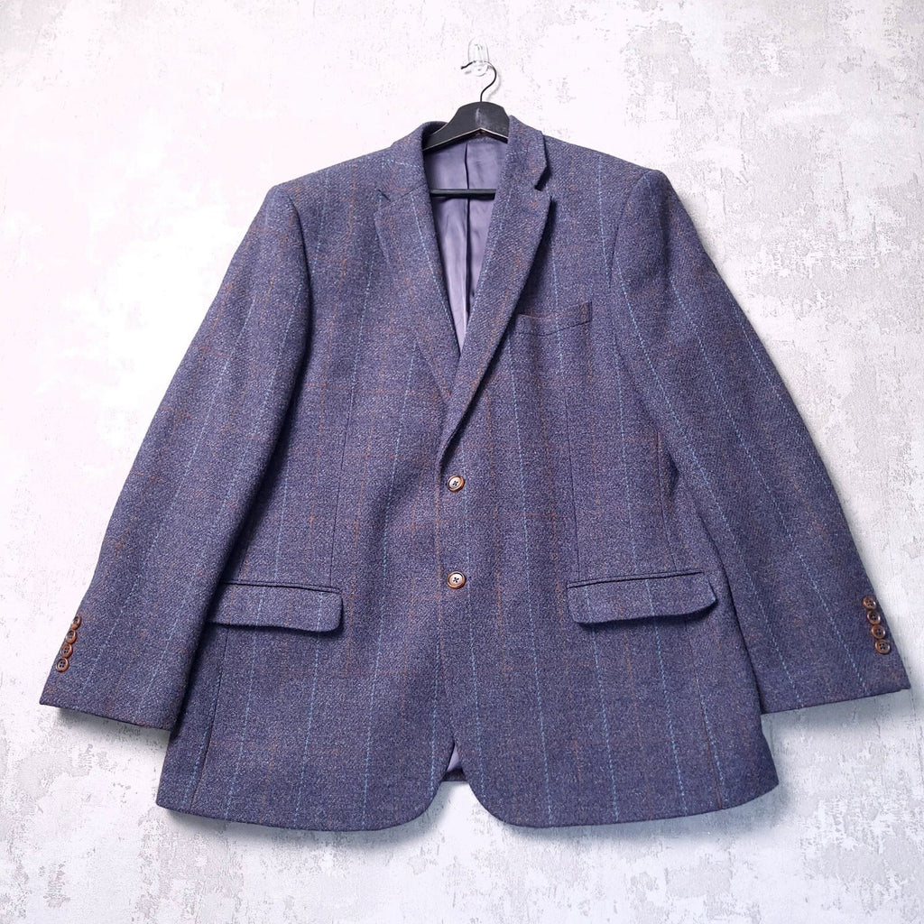 Brook Taverner Tweed Blazer Mens 44R Regular Fit Blue Check 100% Wool Jacket