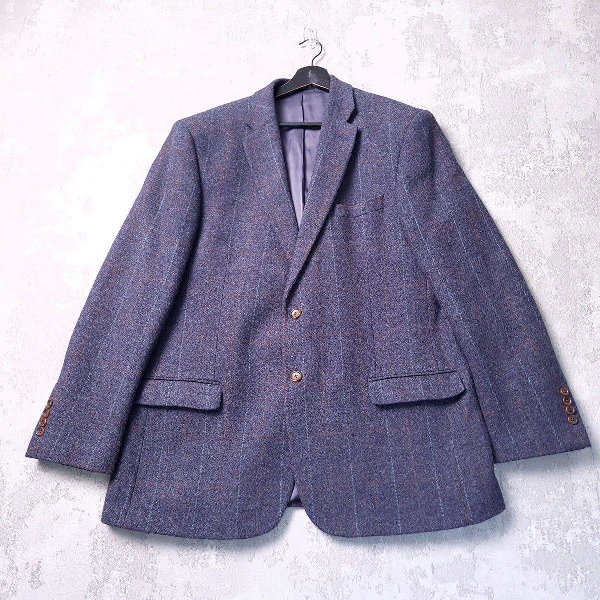Brook Taverner Tweed Blazer Mens 44R Regular Fit Blue Check 100% Wool Jacket