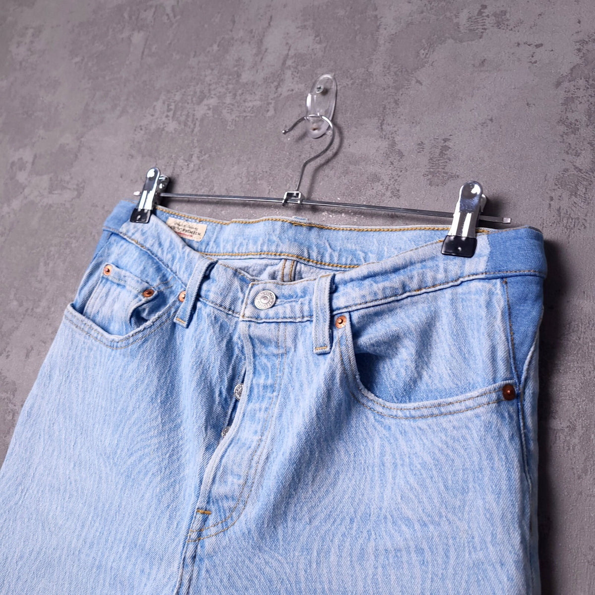 Levis 501 Jeans Womens W28 L28 Straight Leg Light Blue Wavy Print Button Fly