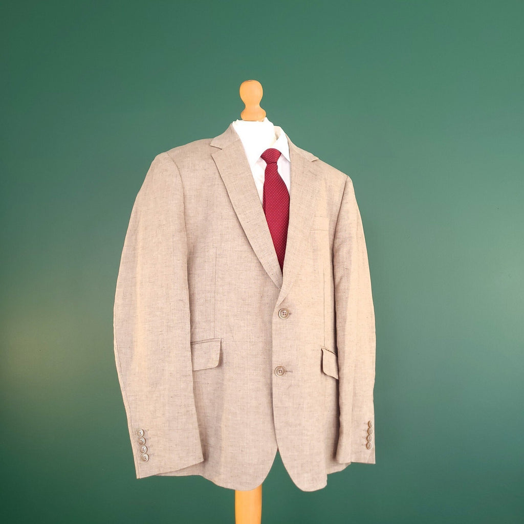 Hackett Linen Blazer Jacket Mens 42R Regular Fit Tan Sport Coat Two Button