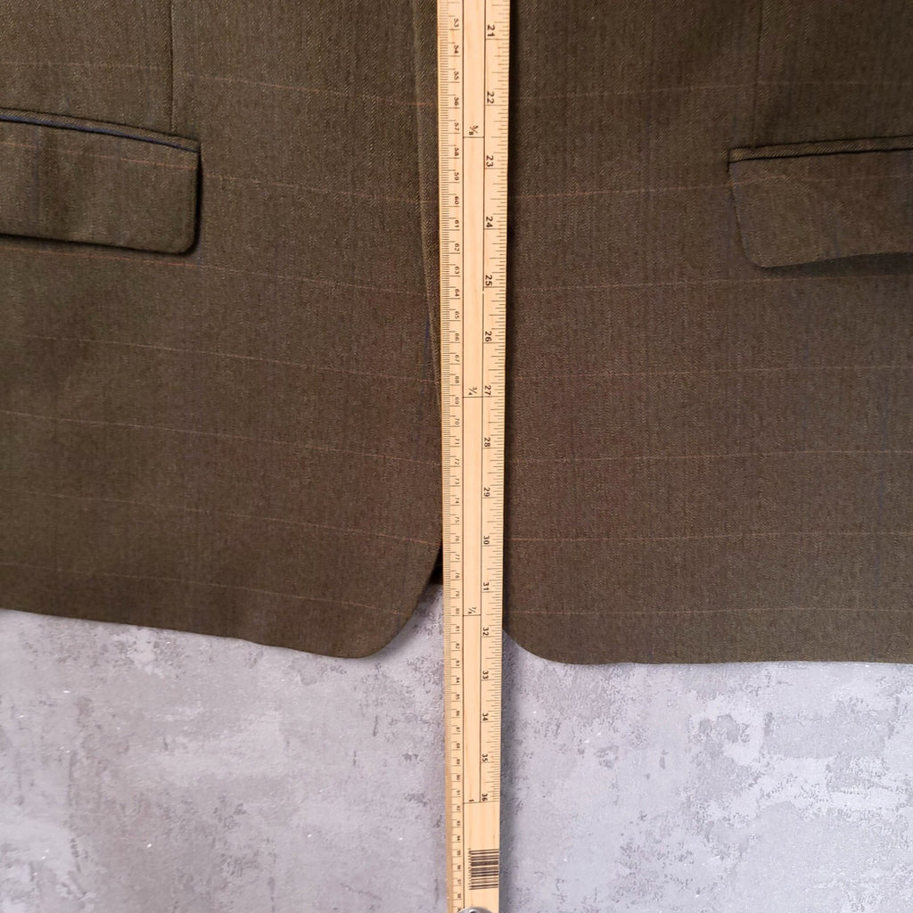 James Barry Tweed Blazer Jacket Mens 46R Reg Fit Olive Green Check Sport Coat