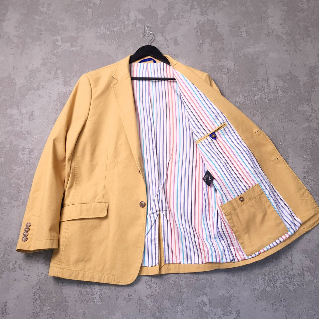Brook Taverner Linen Blazer Jacket Mens 44R Regular Fit Yellow Cotton Sport Coat