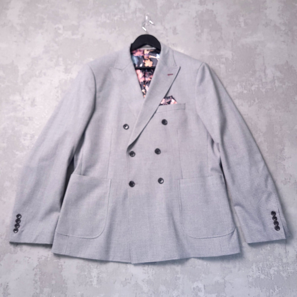 Next Blazer Jacket Mens 44R Slim Fit Grey Check Double Breasted Sport Coat