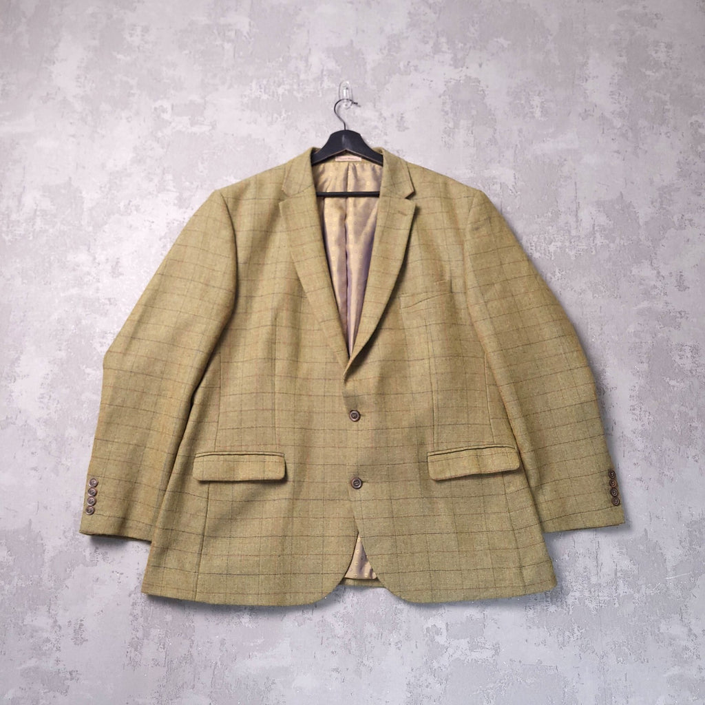 Samuel Windsor Tweed Blazer Jacket Mens 46R Regular Fit Green Check Sport Coat