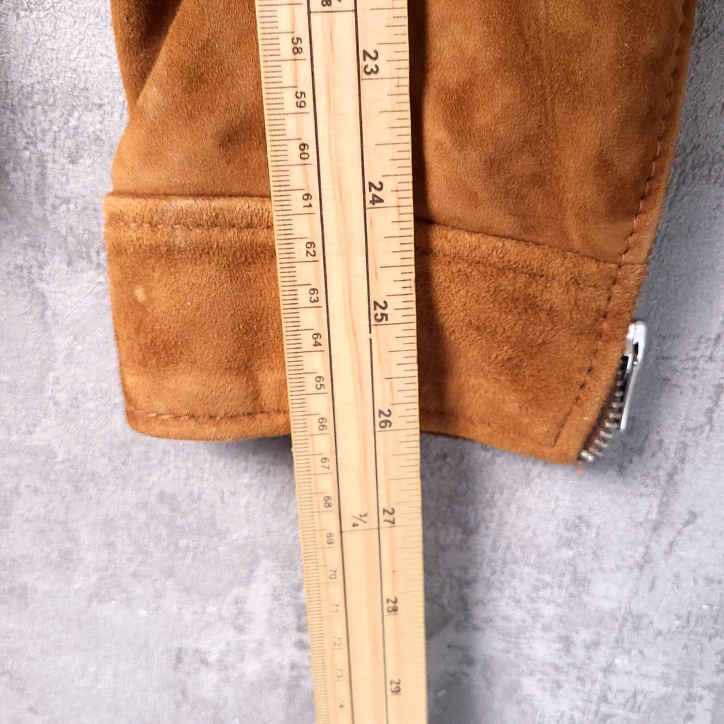 Superdry Suede Leather Jacket Mens M Regular Fit Brown Tan Harrington Full Zip