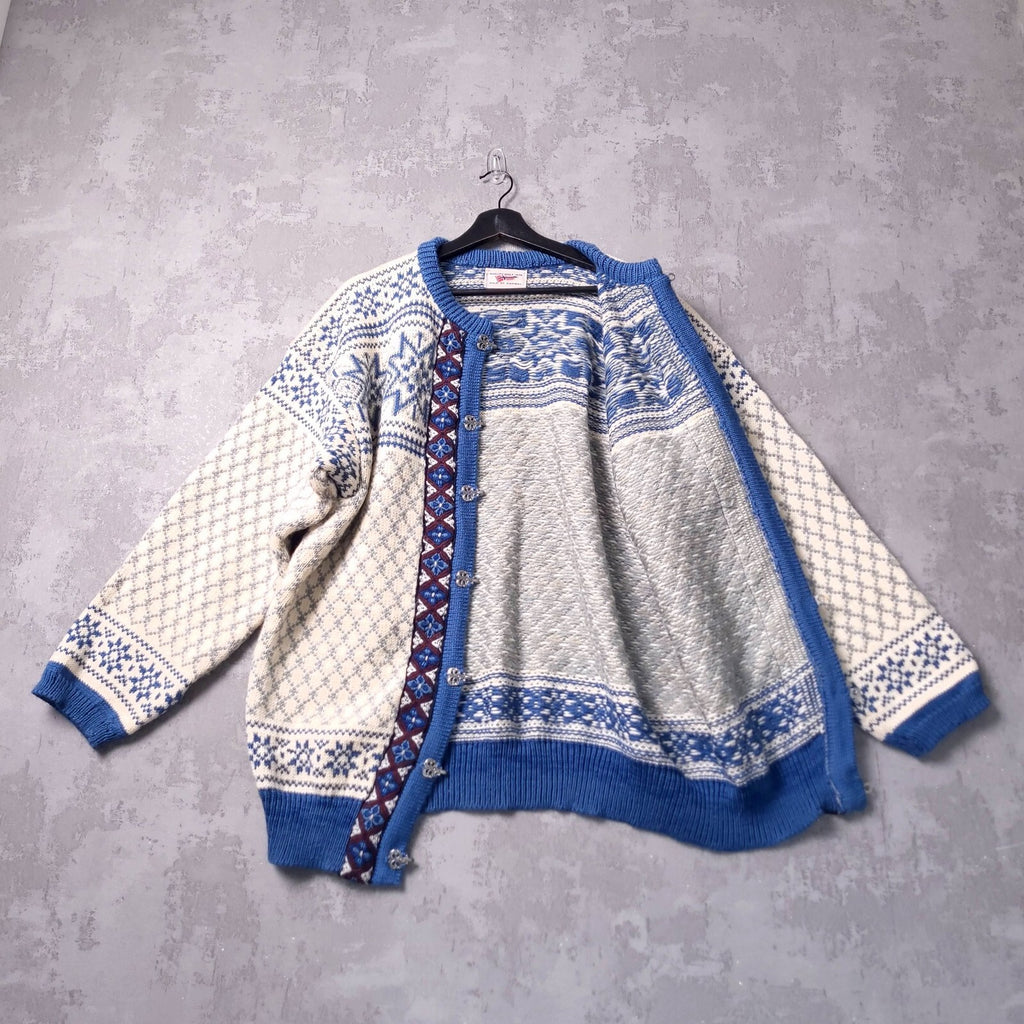 Dale Of Norway Wool Cardigan Mens XL Regular Fit Blue White Nordic Clasp