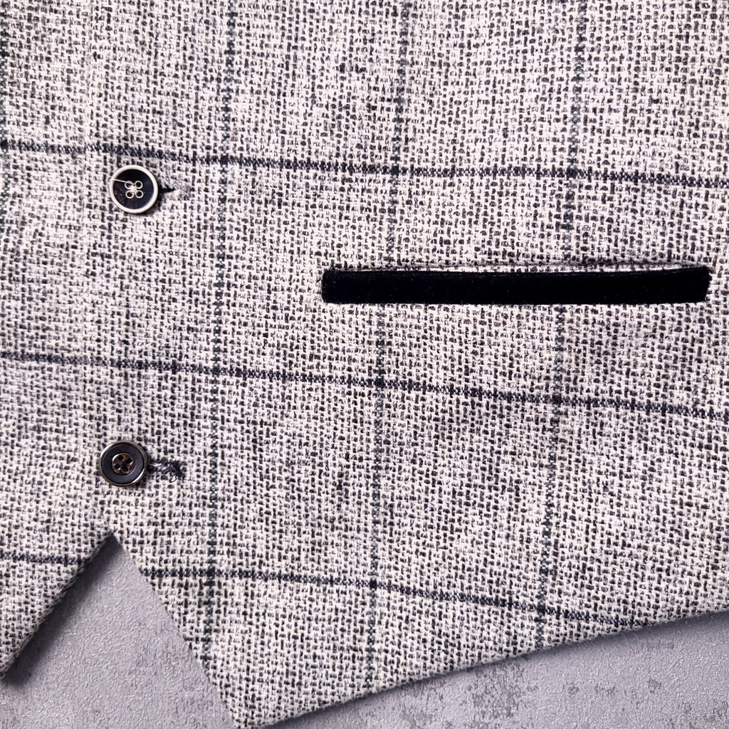 Marc Darcy Tweed Blazer Waistcoat Mens 38R Regular Grey Check Elbow Patch