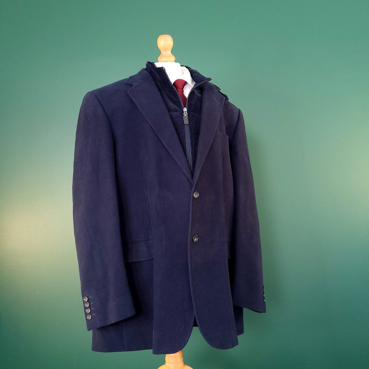 Marks & Spencer Cotton Blazer Jacket Mens 46L Regular Fit Navy Sport Coat 2 in 1