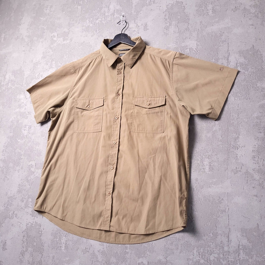 Craghoppers Shirt Mens XL Reg Fit Beige Short Sleeve Outdoor Hiking Travel Nosi