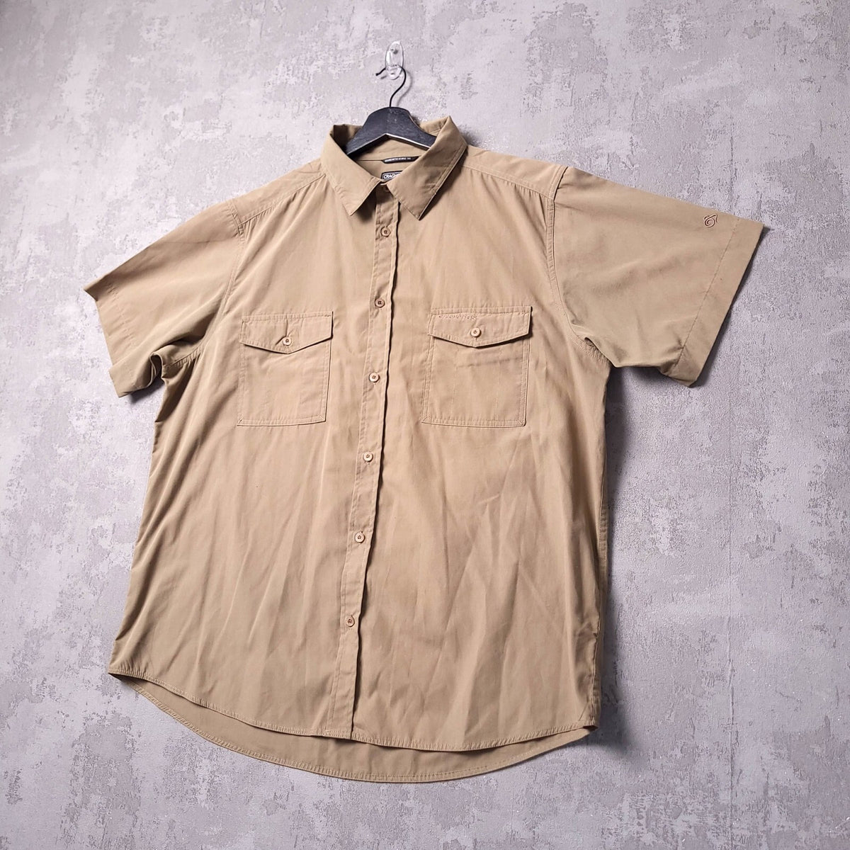 Craghoppers Shirt Mens XL Reg Fit Beige Short Sleeve Outdoor Hiking Travel Nosi