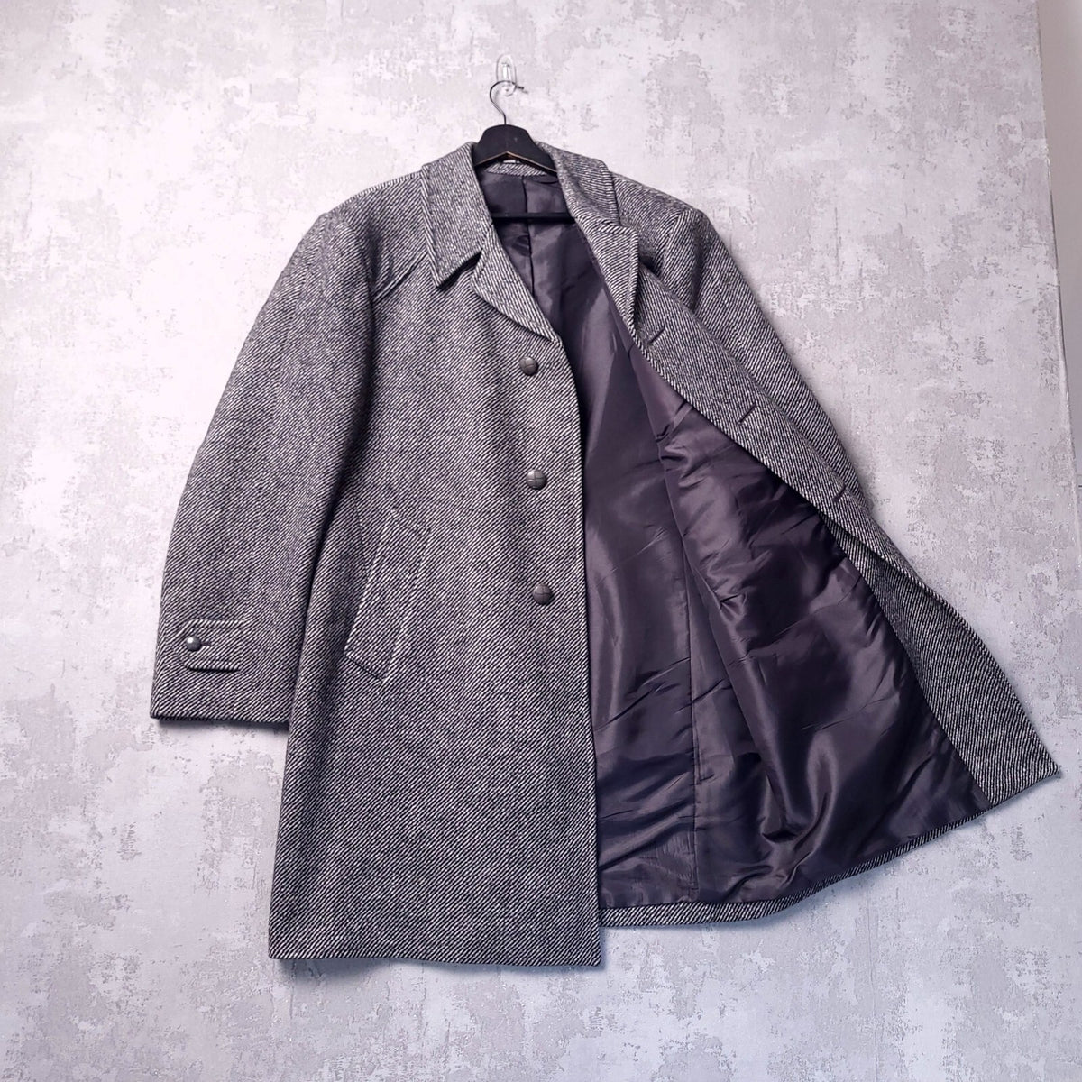 Brook Taverner Tweed Overcoat Mens 42R Regular Fit Grey Herringbone Wool Jacket
